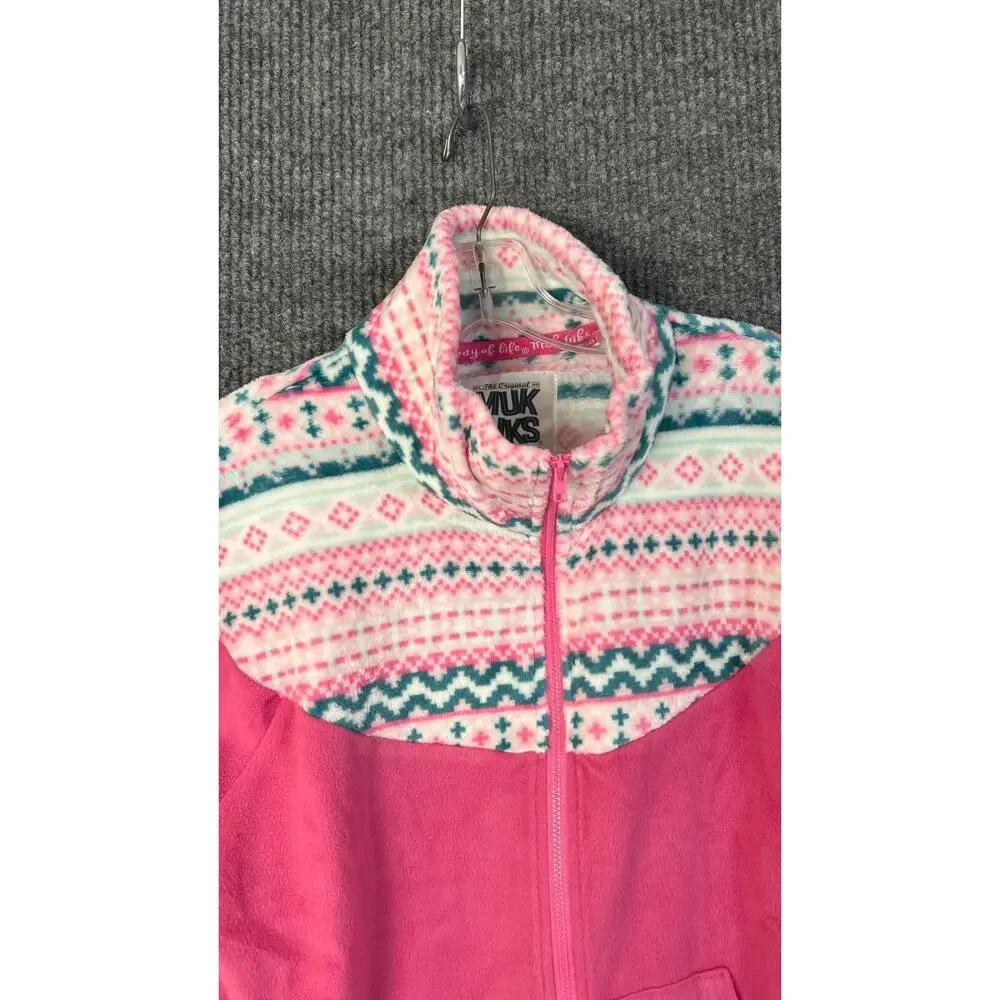 Muk Luks Lounge Set Womens Medium Fleece Pink Blue Jacket Pants Cozy 2 Piece
